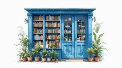 Cozy blue bookstore fa?ade