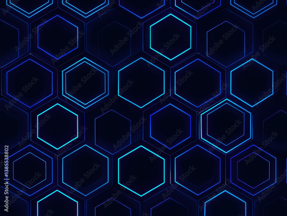 Aufkleber blue neon geometric pattern featuring repeating hexagons on dark background, creating modern and vib