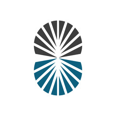A minimalist, abstract graphic design featuring two semi-circular shapes stacked vertically.