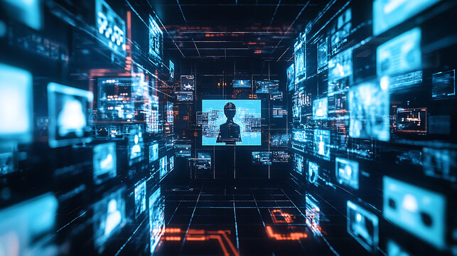 An AI powered system enhancing automated journalism by analyzing real time news events and social media trends, futuristic AI-driven newsroom with automated article generation, Media technology style