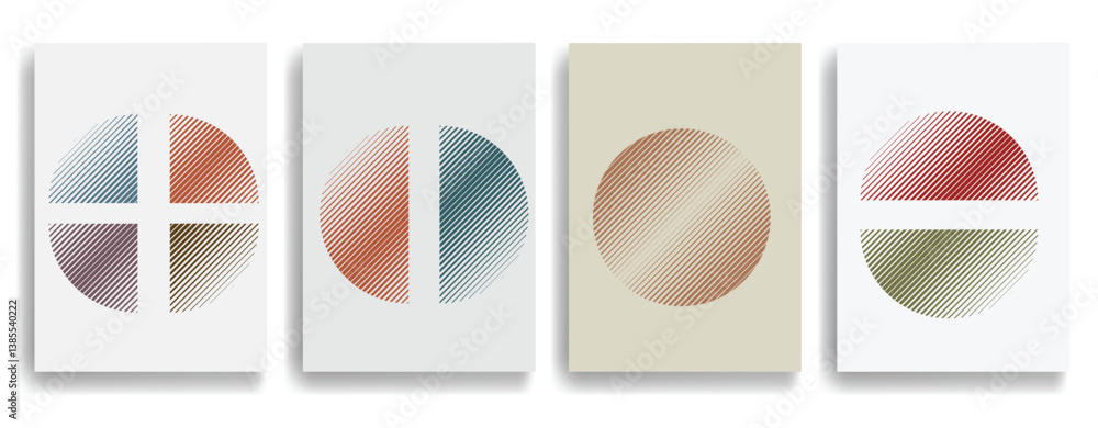 Poster modern artistic layout set with semicircle design elements . many lines form half circles in art sty