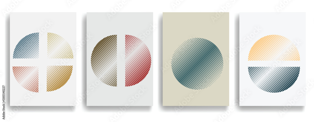 Poster modern artistic layout set with semicircle design elements . many lines form half circles in art sty