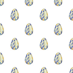 Seamless checkerboard pattern with Easter ceramic hand-drawing eggs. Transparent PNG