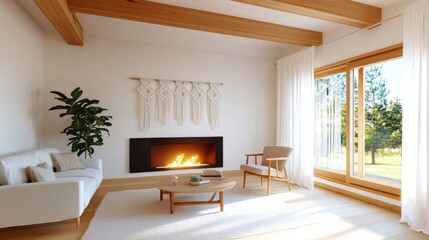 Fototapeta premium Minimalist Cozy Living Room with Scandinavian Influence and Natural Light