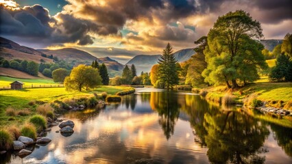 Serene River Landscape with Autumnal Trees