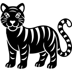 Bold Black Silhouette Tiger with Tribal Stripes Vector Art