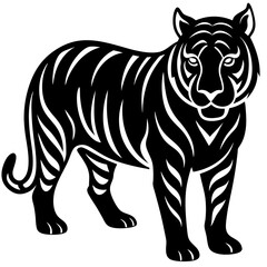 Bold Black Silhouette Tiger with Tribal Stripes Vector Art