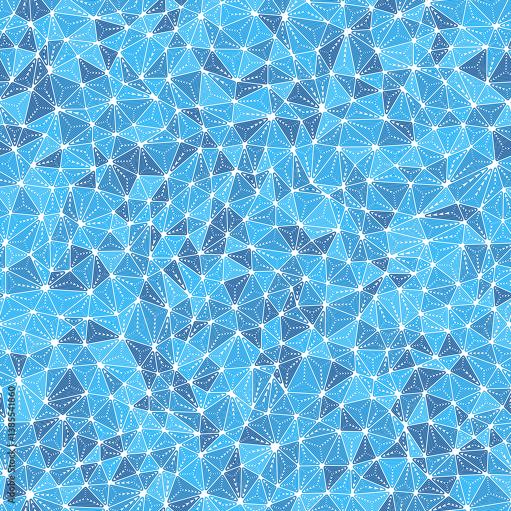 Poster pattern of triangle shapes. small triangles size. multiple repeated inner triangles. monotone style.