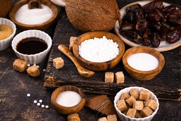Various sugar replacement, healthy sweetener concept