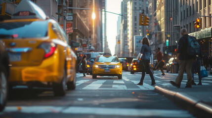 People hailing taxis and rideshares on a busy urban street. stock image, hd quality, natural look