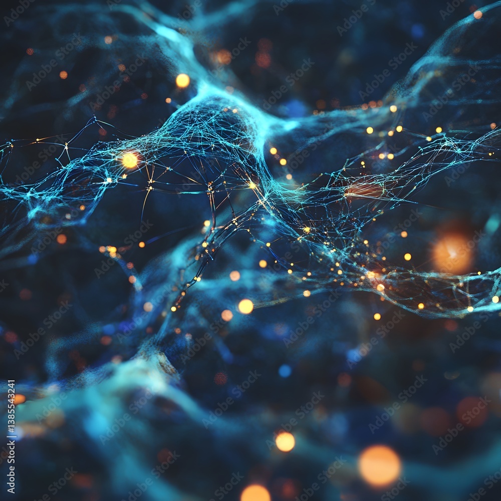 Poster abstract neural network connection with glowing nodes