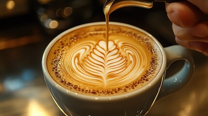 Coffee latte art pouring process