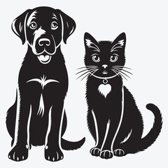 Black dog and cat paw prints on a white background stock illustration
