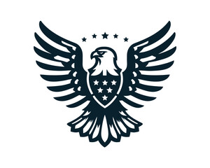 American Eagle Logo Design Icon. Silhouette Eagle Bird Vector Illustration. Black and White Eagle Bird Logo for T-Shirts and Branding.