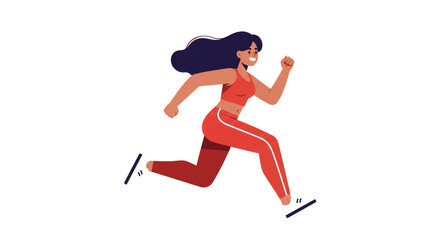 Woman Running in Red Sportswear Against Pink Background Fitness Concept