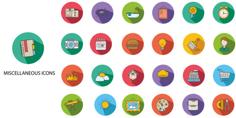 Miscellaneous simple concept 24 hand drawn color icons set. Contains such color palette, paint, miscellaneous, painter .Vector illustration.