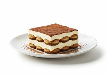 Layered Tiramisu Dessert on White Plate