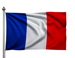 Waving french flag isolated on transparent background