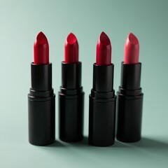 Fototapeta premium Close-up of high-end red lipsticks in sleek packaging, fashion, beauty
