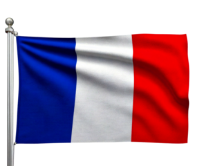 Waving french flag isolated on transparent background
