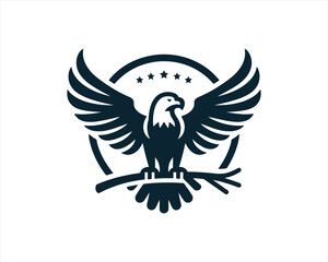 American Eagle Logo Design Icon. Silhouette Eagle Bird Vector Illustration. Black and White Eagle Bird Logo for T-Shirts and Branding.