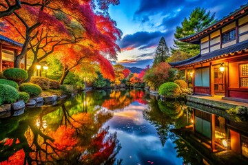 Obraz premium Autumn Reflections in Asian Garden