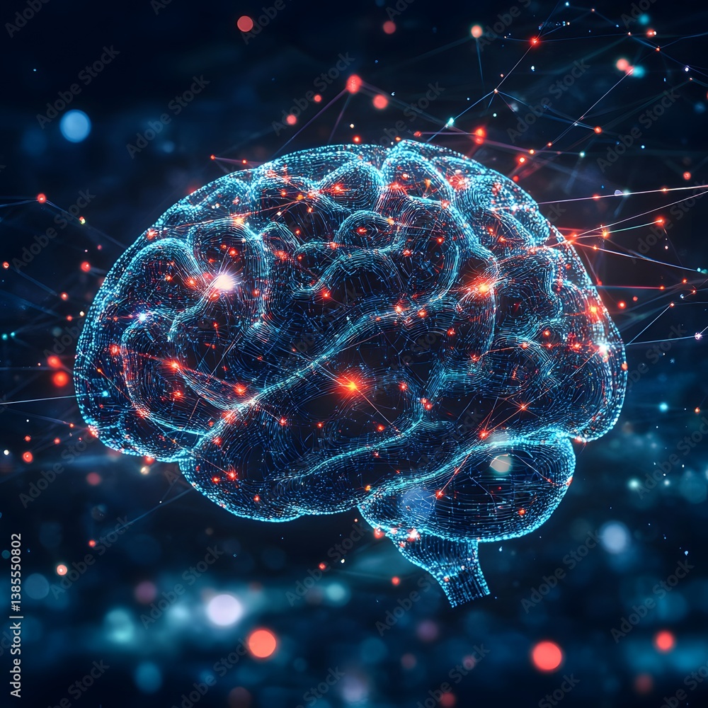 Poster digital brain with neural network connections, artificial intelligence concept