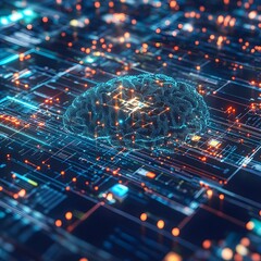 Digital Brain on Circuit Board, Artificial Intelligence Concept