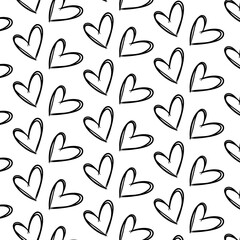 Sketch heart seamless background – cute black and white hand-drawn love pattern