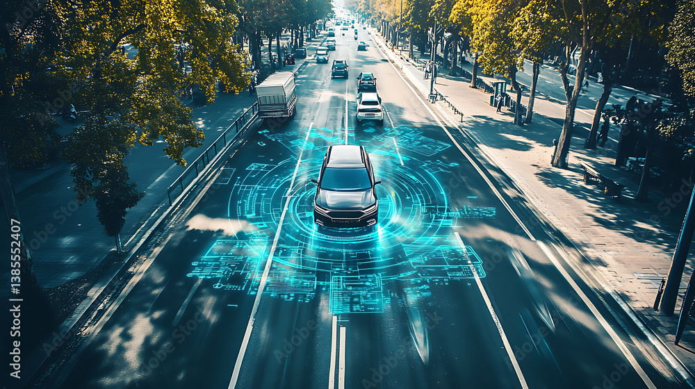 Poster an ai powered system enhancing autonomous vehicles by analyzing road conditions, traffic patterns, a