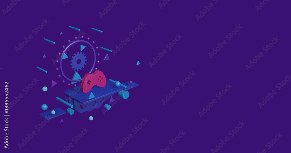 Aufkleber pink joystick symbol on a pedestal of abstract geometric shapes floating in the air. abstract concep