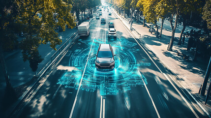An AI powered system enhancing autonomous vehicles by analyzing road conditions, traffic patterns, and sensor data to make real-time driving decisions for safe navigation