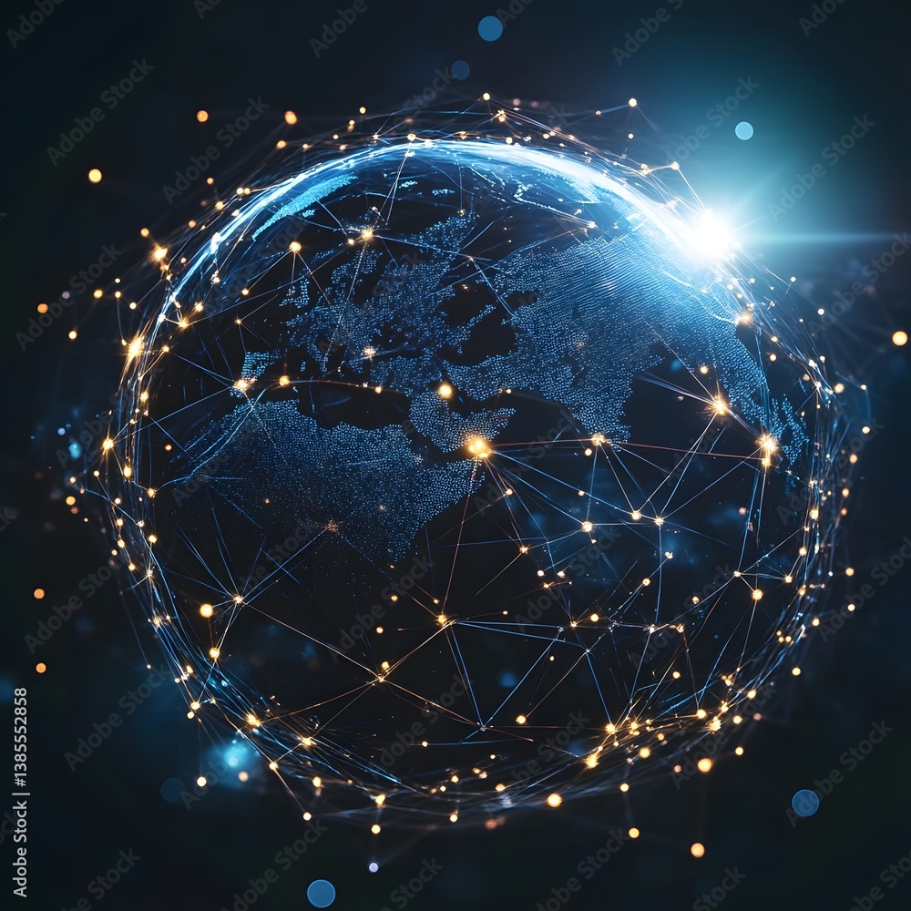 Poster global network: digital earth with connected data points and technology