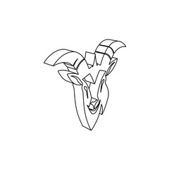 The outline of a large goat head symbol is made with black lines. 3D view of the object in perspective. Vector illustration on white background