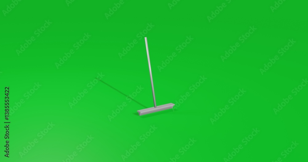 Poster isolated realistic white rake symbol front view with shadow. 3d illustration on green chroma key bac