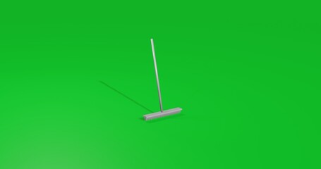 Isolated realistic white rake symbol front view with shadow. 3d illustration on green chroma key background