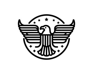 American Eagle Logo Design Icon. Silhouette Eagle Bird Vector Illustration. Black and White Eagle Bird Logo for T-Shirts and Branding.
