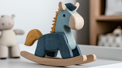 Child's rocking horse toy cozy nursery wooden craft playful environment close-up view imagination and fun