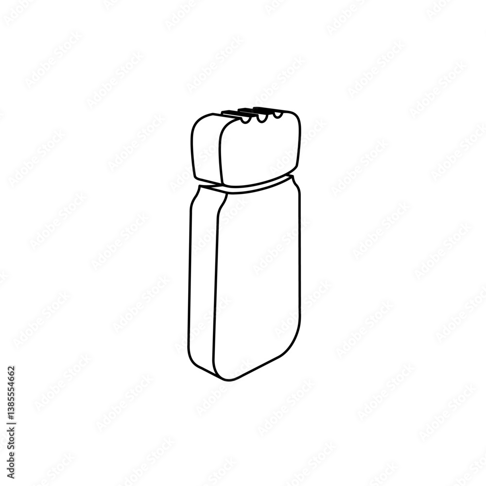 Poster the outline of a large pepper shaker symbol is made with black lines. 3d view of the object in persp