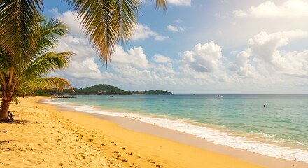 Naklejka premium Golden Sands, Azure Dreams AI Generated