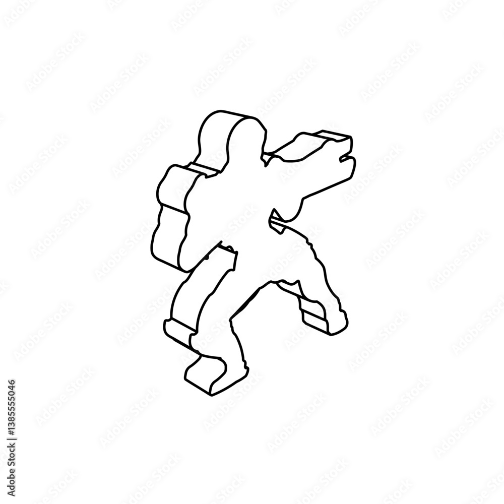 Poster the outline of a large combat robot is made with black lines. 3d view of the object in perspective. 