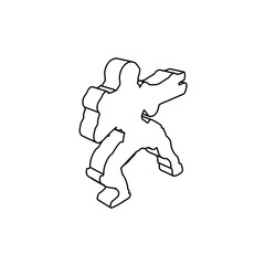 The outline of a large combat robot is made with black lines. 3D view of the object in perspective. Vector illustration on white background