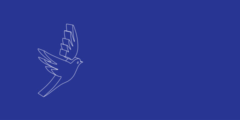 The outline of a large bird symbol made of white lines on the left. 3D view of the object in perspective. Vector illustration on indigo background