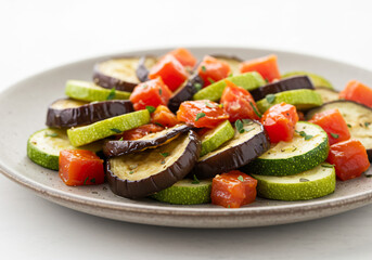 Roasted Eggplant Zucchini and Tomatoes on a Plate