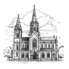 Trinity Church in Boston. Trinity Church in Boston hand-drawn comic illustration. Vector doodle style cartoon illustration