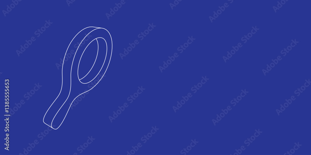 Poster the outline of a large tennis symbol made of white lines on the left. 3d view of the object in persp
