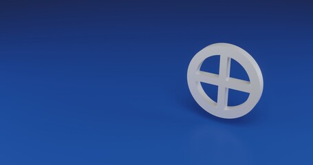 Isolated realistic white astrological earth symbol with shadow. Located on the right side of the scene. 3d illustration on transparent background