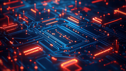 Obraz premium High-Tech Circuit Board with Glowing Elements Depicting Advanced Digital Chips and Computer Circuits