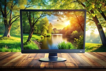 Fototapeta premium Computer Display with Nature Scene