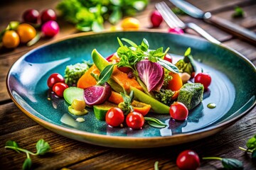 Colorful Vegetable Salad on Rustic Table